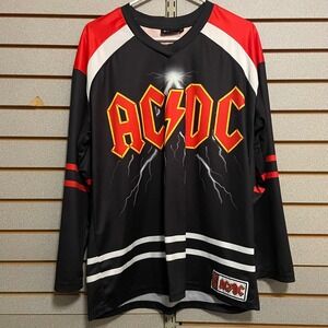 AC/DC Mens Hockey Jersey Long Sleeve Graphic Shirt Black Red 73 Small
